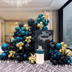 Chrome dark Teal and gold black Balloon Garland Kit 170Pcs Double-Stuffed Nav…