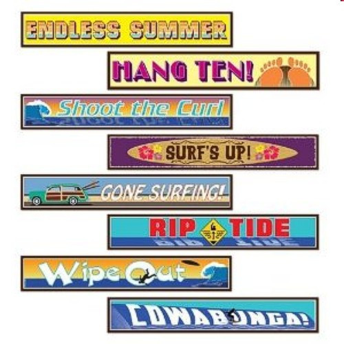 Pool Surf Luau Tiki Beach Picnic party Signs Cardboard Surfing