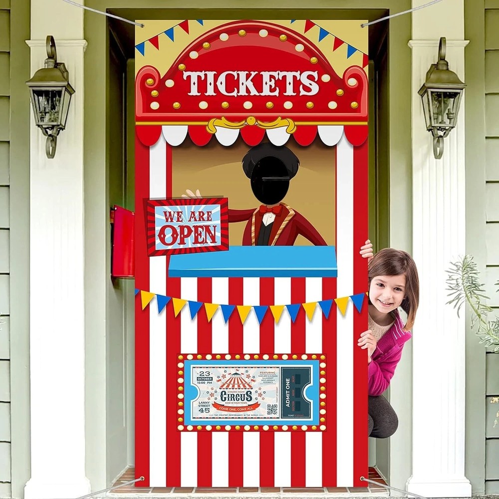 Carnival Circus Party Decorations Photo Door Banner Ticket Booth Polyester Birth