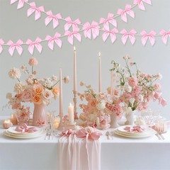 Ribbon Bow Banner, 2pcs, Pink Party Decor, Birthday Shower, Pink
