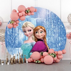 Round Panel Frozen Princesses Elsa Anna Backdrop Cover Birthday Photo Background