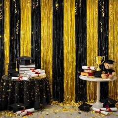 Stunning Black Gold Graduation Backdrop – 2 Foil Streamers for 2026 Parties