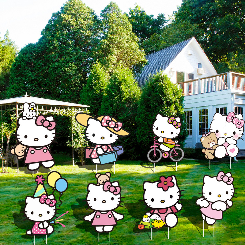 Hello Kitty Themed Yard Signs Party Birthday Outdoor Decorations Stakes Supplies