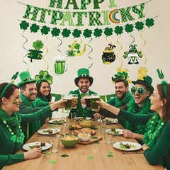 64Pcs St Patricks Day Decorations Kit Shamrock Lucky Banner Garlands Clover Hang