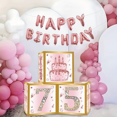 75th Birthday Decorations Boxes for Women – 3PCS Pink Rose Gold Happy 75th Bi…