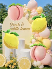 5Pcs Yellow Pink Lemon & Peach Balloons with Leaves/Lemon Party Decor for Lem…