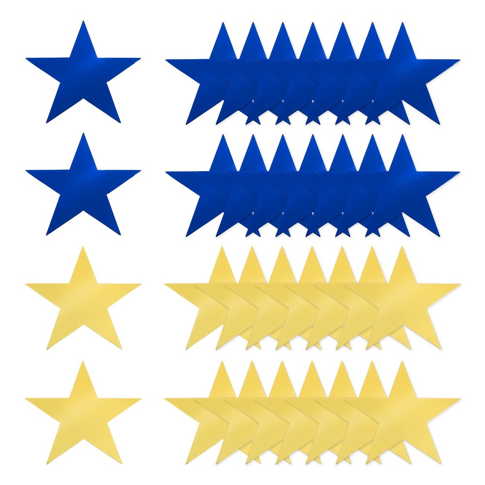 48 Pcs Stars Cutouts, 6 Inch Double Printed Paper Stars, Gold/Blue
