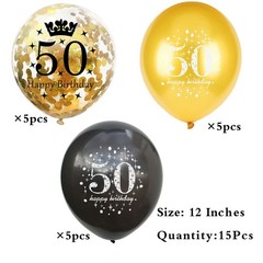 50Th Birthday Balloons Black and Gold 50Th Birthday Decorations Latex Confetti B
