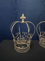 3—9.25 Inch Gold Wired Metal Crown Stand Party Decoration Centerpiece