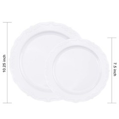 U-QE 100 Pieces White Plastic Plates – White Disposable Plates – Premium Hard…