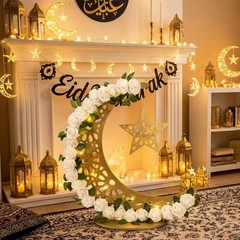 Eid Mubarak Moon Light Decor – 27.5″ LED Lanterns & Wreaths for Ramadan, Islamic