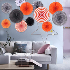6 Pcs Decoration Hanging Party Orange Paper Fans Set for Birthday Wedding Gradua