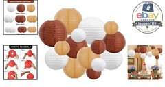 Brown Paper Lanterns 16 Pcs Decorative Hanging Round Lamp