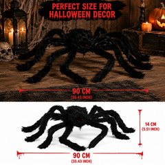 Halloween Giant Plush Spider Decoration Scary Black Hairy Spider Prop 30-200cm