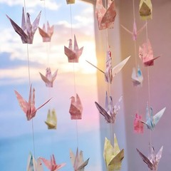 Colorful Paper Crane Hanging Garlands 3stringsX 5.2ft Origami Birds Streamers