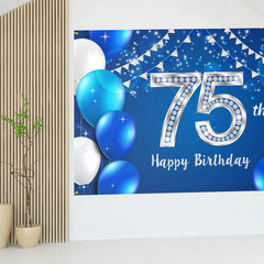 6X4Ft Happy 75Th Birthday Banner Backdrop – 75 Years Old Birthday Decorations Pa