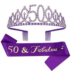 Purple 50th Birthday Decorations – 2 Piece Set, Sash & Tiara Set