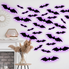36 Pcs LED Halloween 3D Bats Decorations Wall Stickers, 4 Different Size Removab