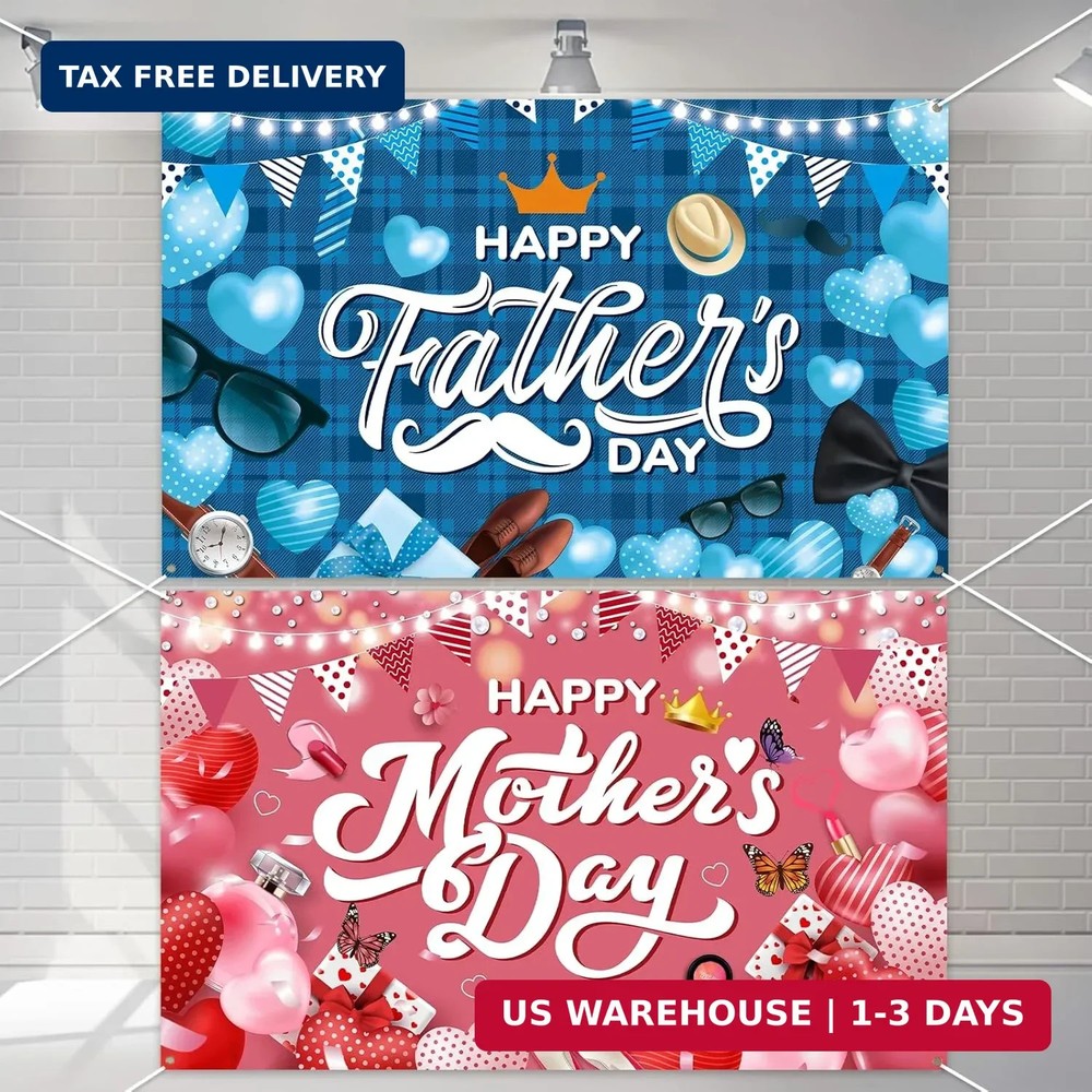 2PCS Happy Mother’s Day Banner and Fathers Days Banner Set Large Fathers and Mot