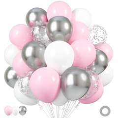 Silver Pink White Latex Balloons, 50 Pack 12 Inches Silver Confetti Party Bal…