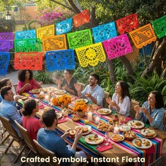18 Pcs 22FT Mexican Banner Large Plastic Papel Picado Banner Fiesta Party Decor