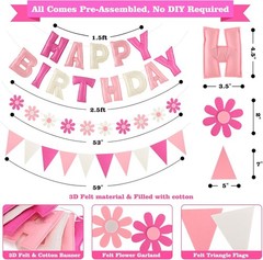 Felt Birthday Decorations, NO DIY, Pre-Strung 3D Felt Happy Birthday Banner w…