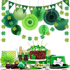 St Patricks Day Decorations, Green Party Supplies Four-leaf Clover Garland Ti…