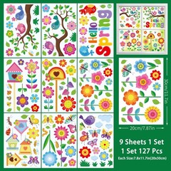 Vibrant Spring & Summer Window Clings – 9 Sheets 127PCS Classroom