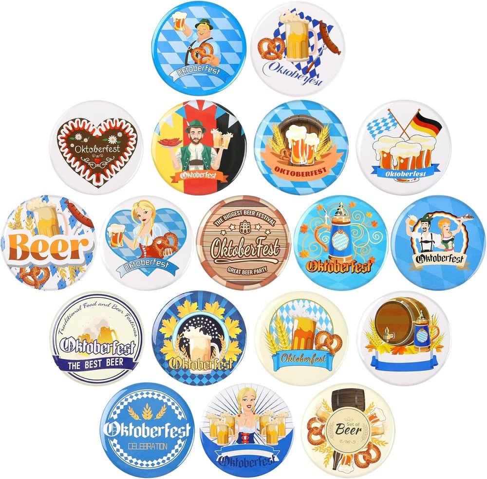 54pcs Oktoberfest Buttons Pins Bavarian Style Badges for Oktoberfest Party Favor