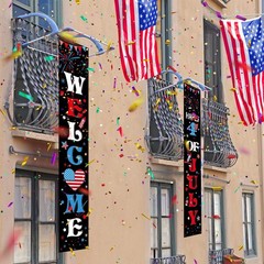 2 Pcs 4th/ Fourth of July Banners Decorations for Outdoor Hanging Welcome Porch,