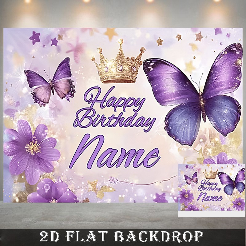 1x Custom Happy Birthday Backdrop Banner Custom Photo Butterflies Floral Print❀