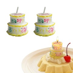 White Cake Shape Mini Happy Birthday Candle Cake Topper Decoration Party 2 PCS