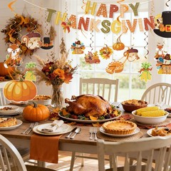 Thanksgiving Decor Set Banner & Hanging Swirls for Home,Office Party Decorations