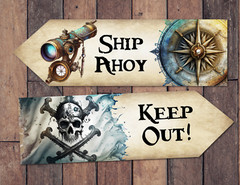 6 Pirate Skull & Crossbones Party Decoration Arrows Signs