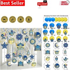 Elegant 30-Piece Eid Decor with Swirls, Stars, and Lanterns for Celebrations