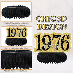 9 Pcs 50Th Birthday Decorations Honeycomb Centerpieces for Women Men, Black Gold