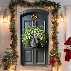 Spring Door Cover Daisy Basket 35×71 Inch – Floral Door Decoration with Woven…