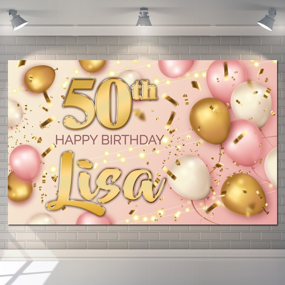 Personalised Happy Birthday Rose Gold Backdrop Background Balloon Party poster