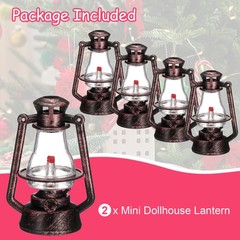 Dollhouse Micro Lantern, 2.76″ Height, Plastic Mini Kerosene Lamp Copper, 2pcs