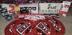 Congratulations Graduation RED & BLACK School Color Party Decorations. New!!