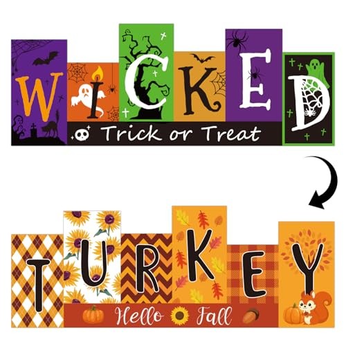 Halloween Decorations Wooden Table Sign Thanksgiving Decor, Large Colorful
