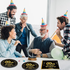 40PCS 60Th Birthday Party Decorations Vintage Black and Gold 1966 60 Year Old Pa