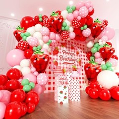 Strawberry Balloons Arch Kit – 153Pcs Different Size Green Red and Pink