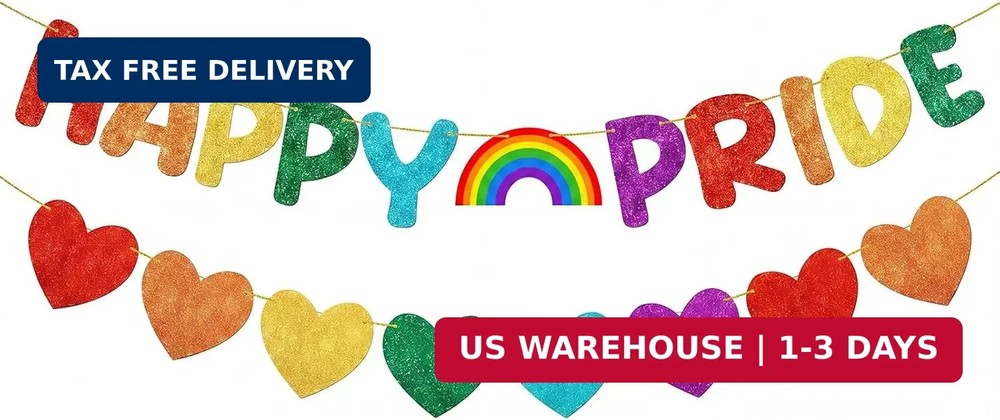 Fulmoon Pre-strung Happy Pride Banner, LGBTQ+ Sign Rainbow Party Decoration Prid