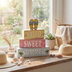 Creative Summer Table Centerpiece – 4 Wooden Flip Flop Blocks for Gifting