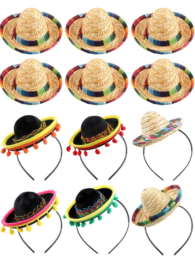 Cagemoga 12 Pieces Mexican Sombrero Headbands Mini Sombrero Party Hats for Ki…
