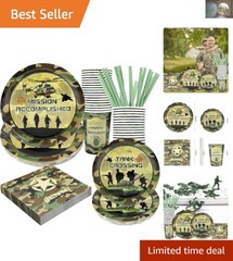 Camo Army Birthday Party Set – Disposable Dinnerware for 24 Guests | 120 Pcs