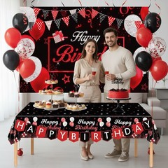 Red Birthday Background Party Supplies 54 x 108 inches, Red, Black, White
