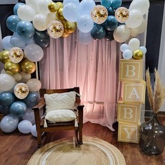 Togvu Dusty Blue Balloon Set, 60 Packs 12 Inches Metallic Chrome Gold Macaron