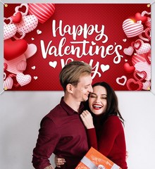 Happy Valentine’s Day Backdrop Banner 73 x 43 Inch Large Size Red Heart Valentin